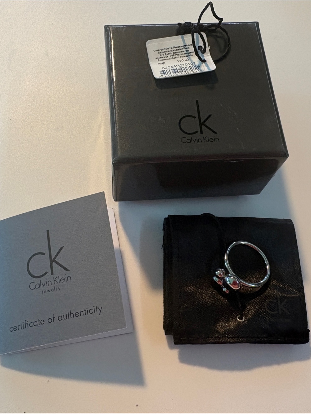 Calvin Klein Silver-tone Fidget Ring with Box and COA